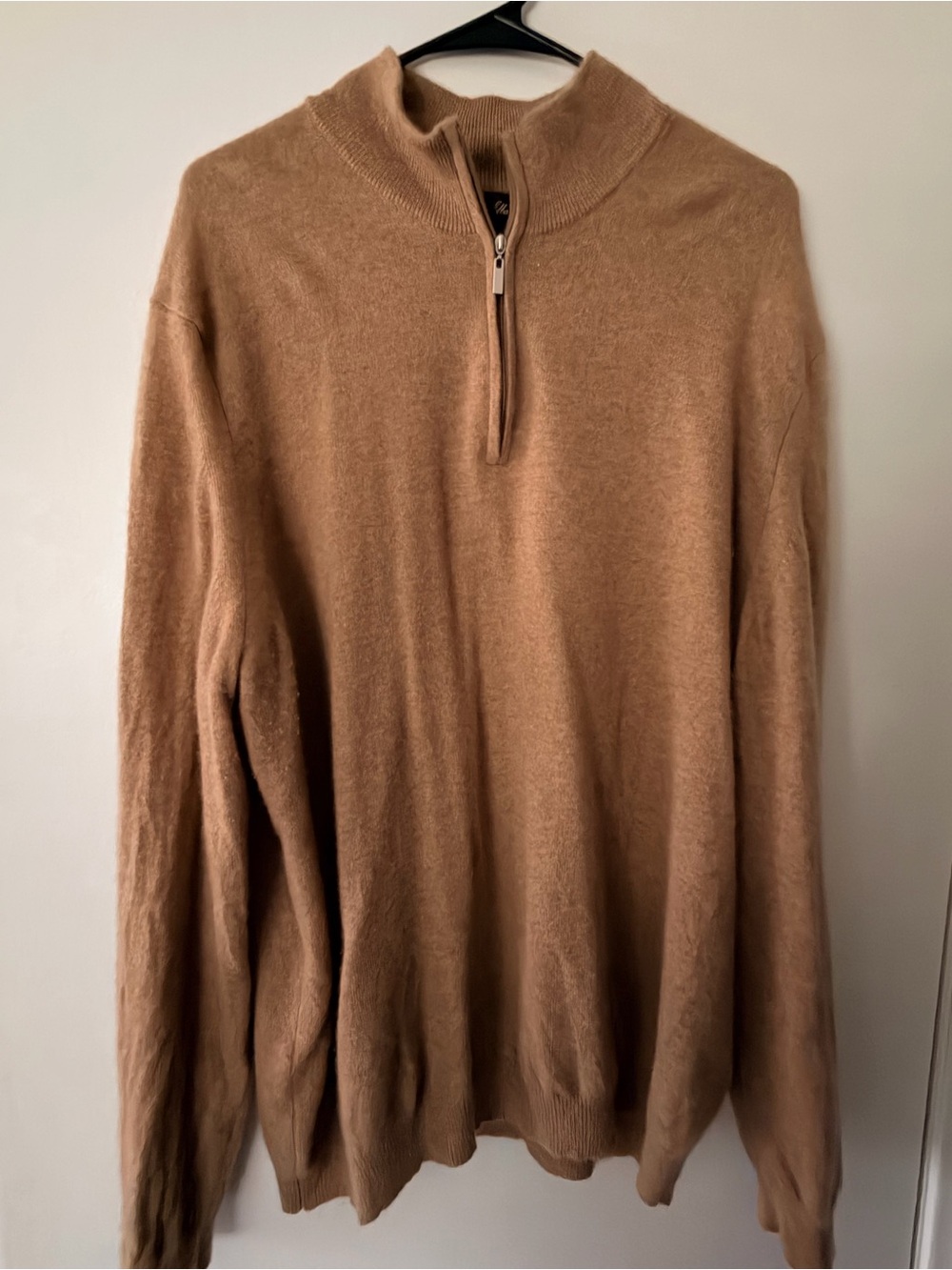 Tasso Elba Men's 100% cashmere Camel Quarter-Zip Mock Neck Sweater